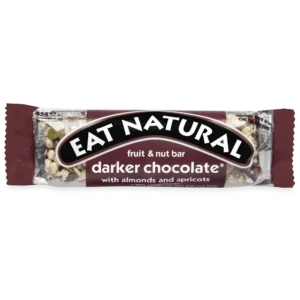 EAT NATURAL Batoon tumeda (70%) šokolaadiga, mandlite ja aprikoosidega, kiudainerikas, tervislik, batoon, shokolaadibatoon, müslibatoon, aprikoosi batoon, mandlibatoon,